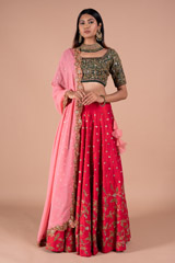 Pink And Green Rawsilk Lehenga259 video